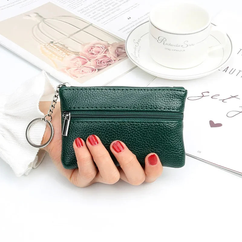 PU Mini Leather Women's Wallet Three Zippers with Keychain