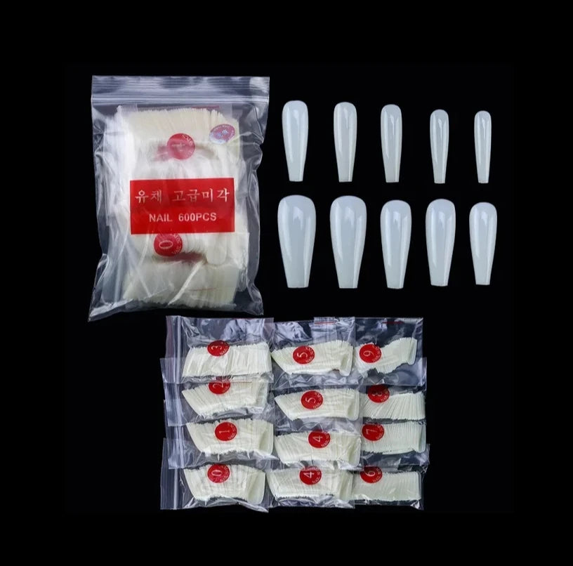 600/500pcs False Press On Nails Coffin Tips 10 Sizes