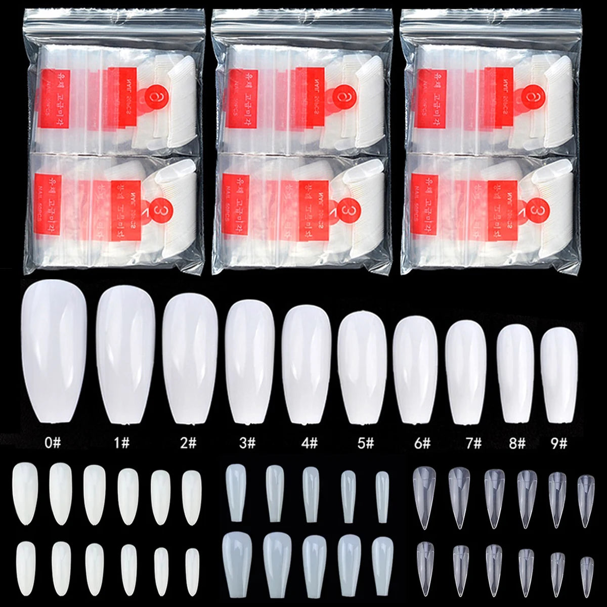 600/500pcs False Press On Nails Coffin Tips 10 Sizes