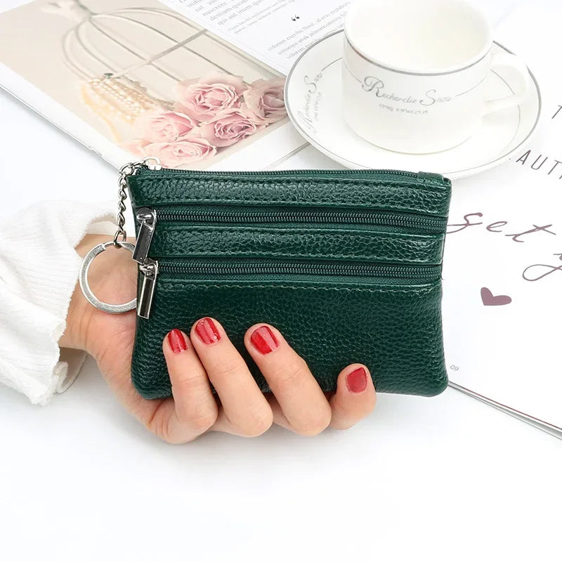 PU Mini Leather Women's Wallet Three Zippers with Keychain