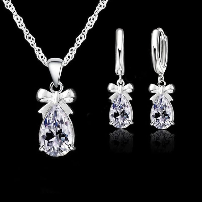 925 Sterling Silver With White Stone Cubic Zirconia  Woman Jewelry Set