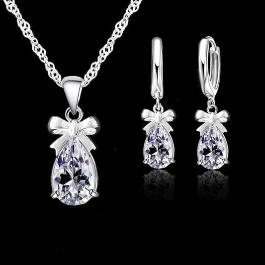 925 Sterling Silver With White Stone Cubic Zirconia  Woman Jewelry Set