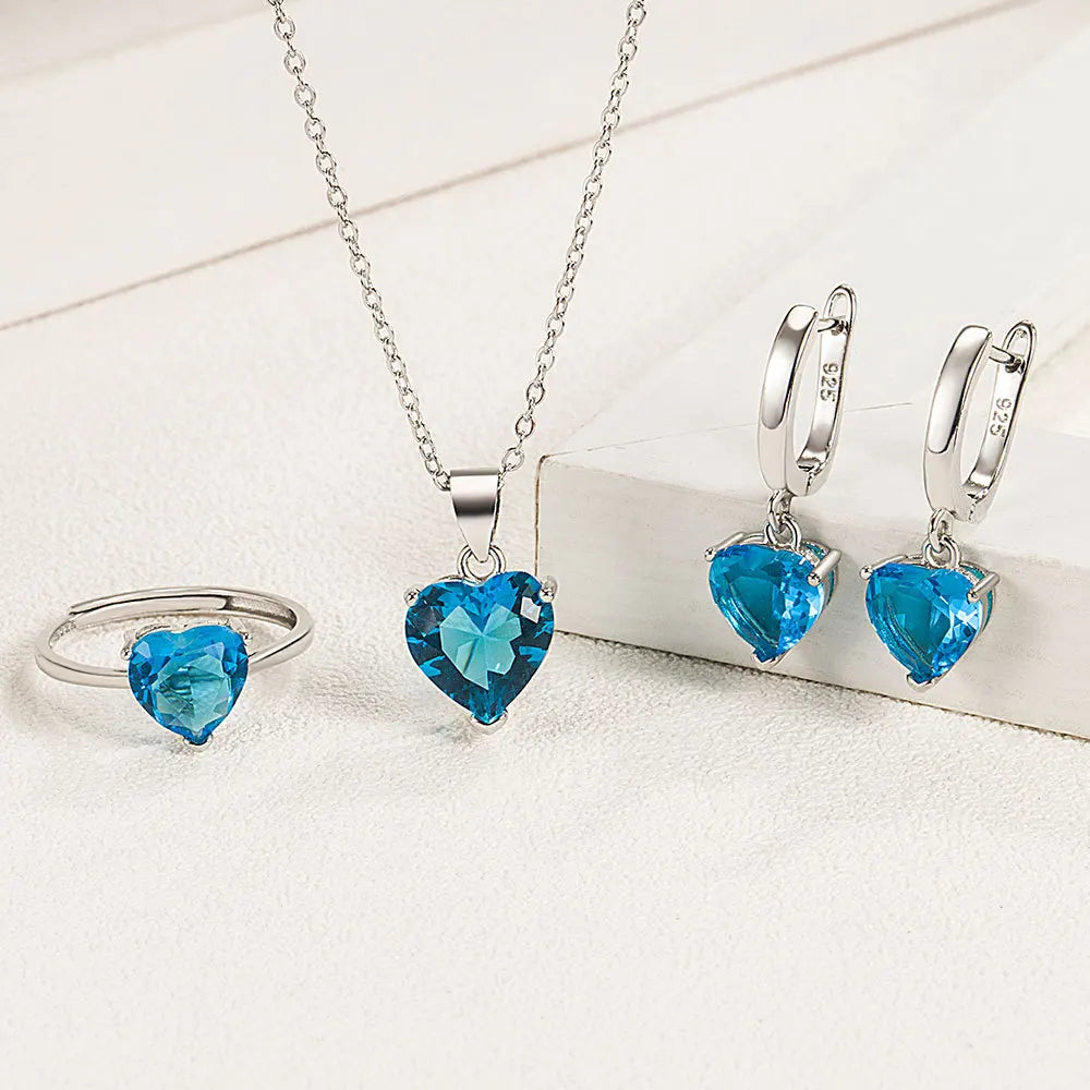 925 Sterling Silver Zircon Heart Jewelry Sets For Women