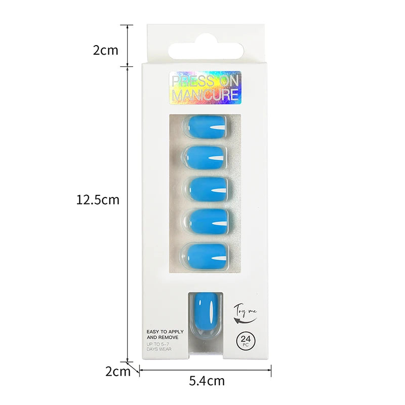 Short Full Press on 24 Pcs False Nails Set Stick on Nails
