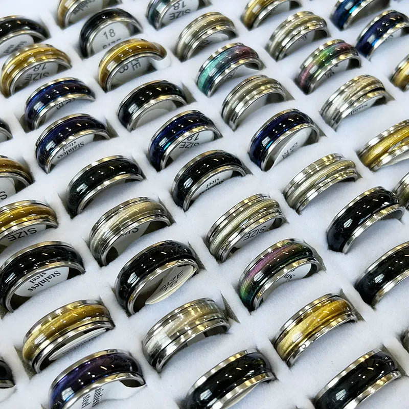 10Pcs Stainless Steel Mixed Pattern/Style Rings For Men/Women