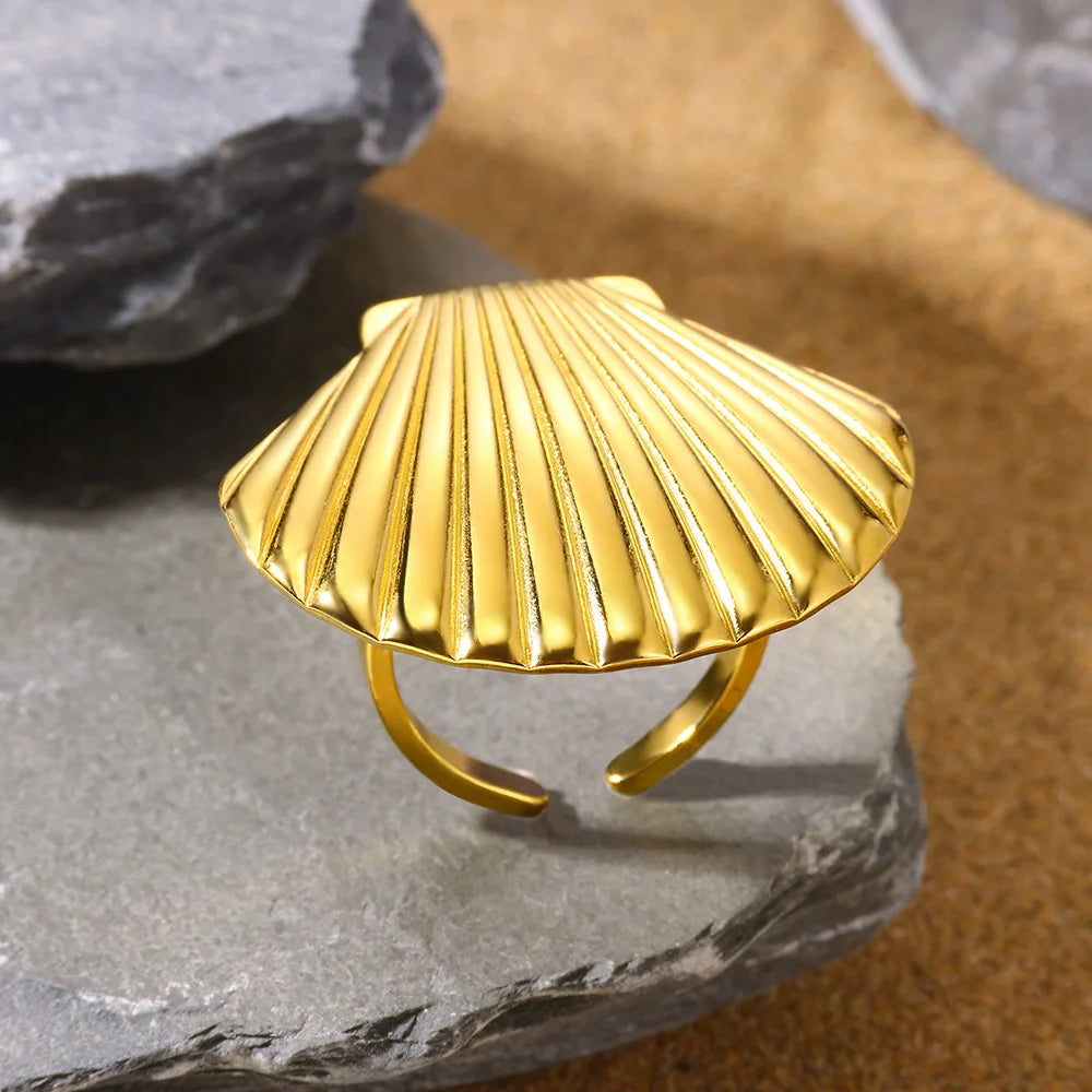 Gold Plated Starfish & Shell Pearl Rings for Women