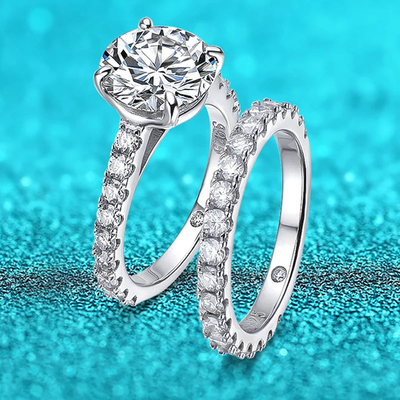 Moissanite Rings for Women Sparkly Luxury Wedding Diamond Band 925 Sterling Silver