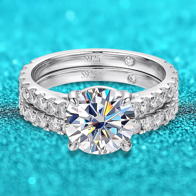 Moissanite Rings for Women Sparkly Luxury Wedding Diamond Band 925 Sterling Silver