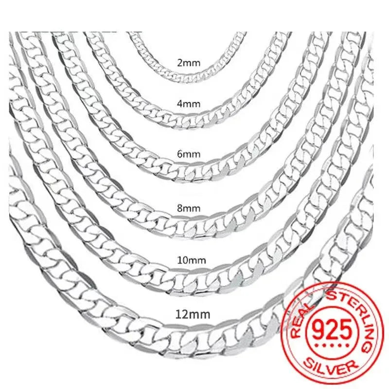925 Sterling Long Silver Necklace with Clasp for Men & Women