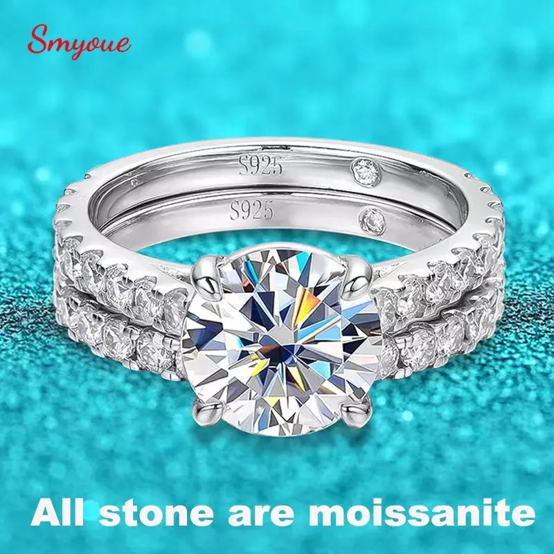 Moissanite Rings for Women Sparkly Luxury Wedding Diamond Band 925 Sterling Silver