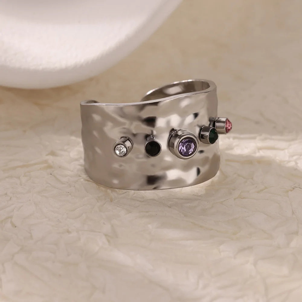 Geometric Zircon Chunky Adjustable Gold Plated Rings for Women