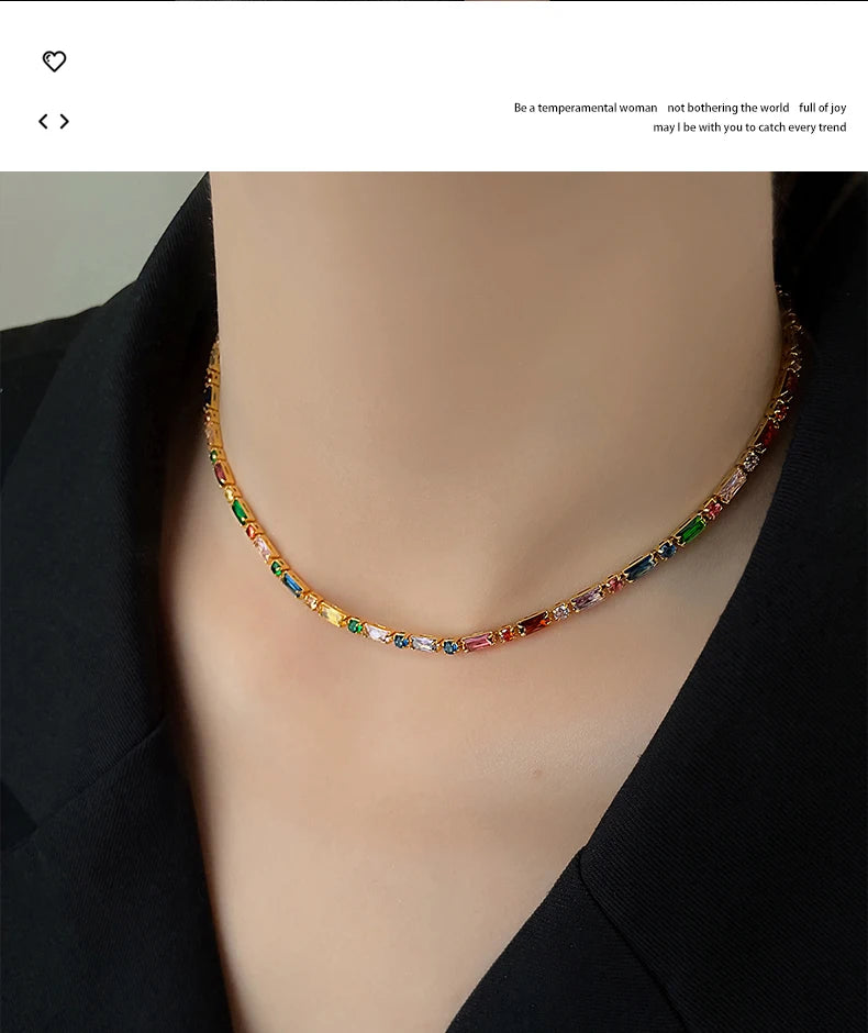 Colorful Zircon Necklace & Bracelet Jewelry for Women