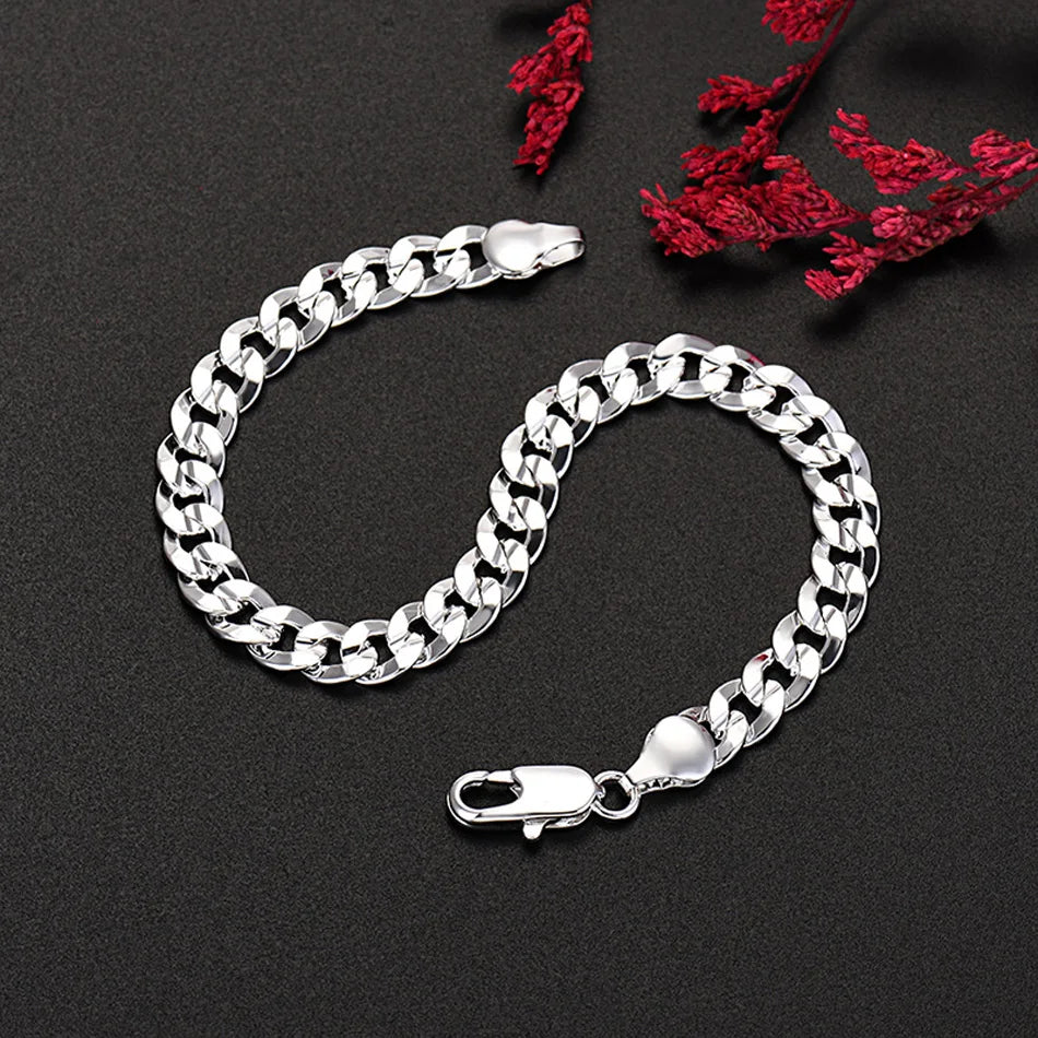 925 Sterling Silver 7MM chain bracelets for Men/Women