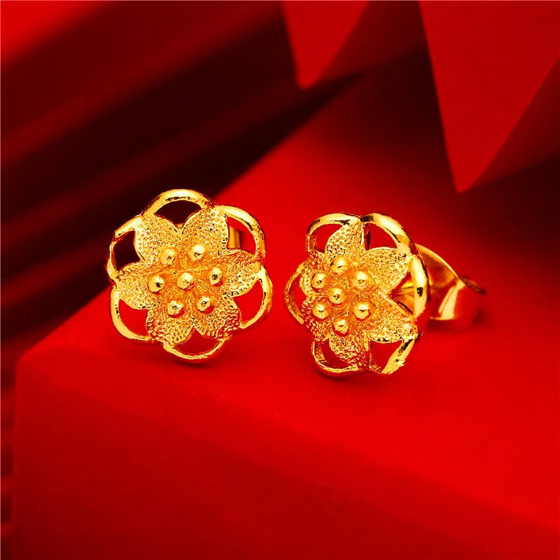 24K Gold Stud Earrings for Women