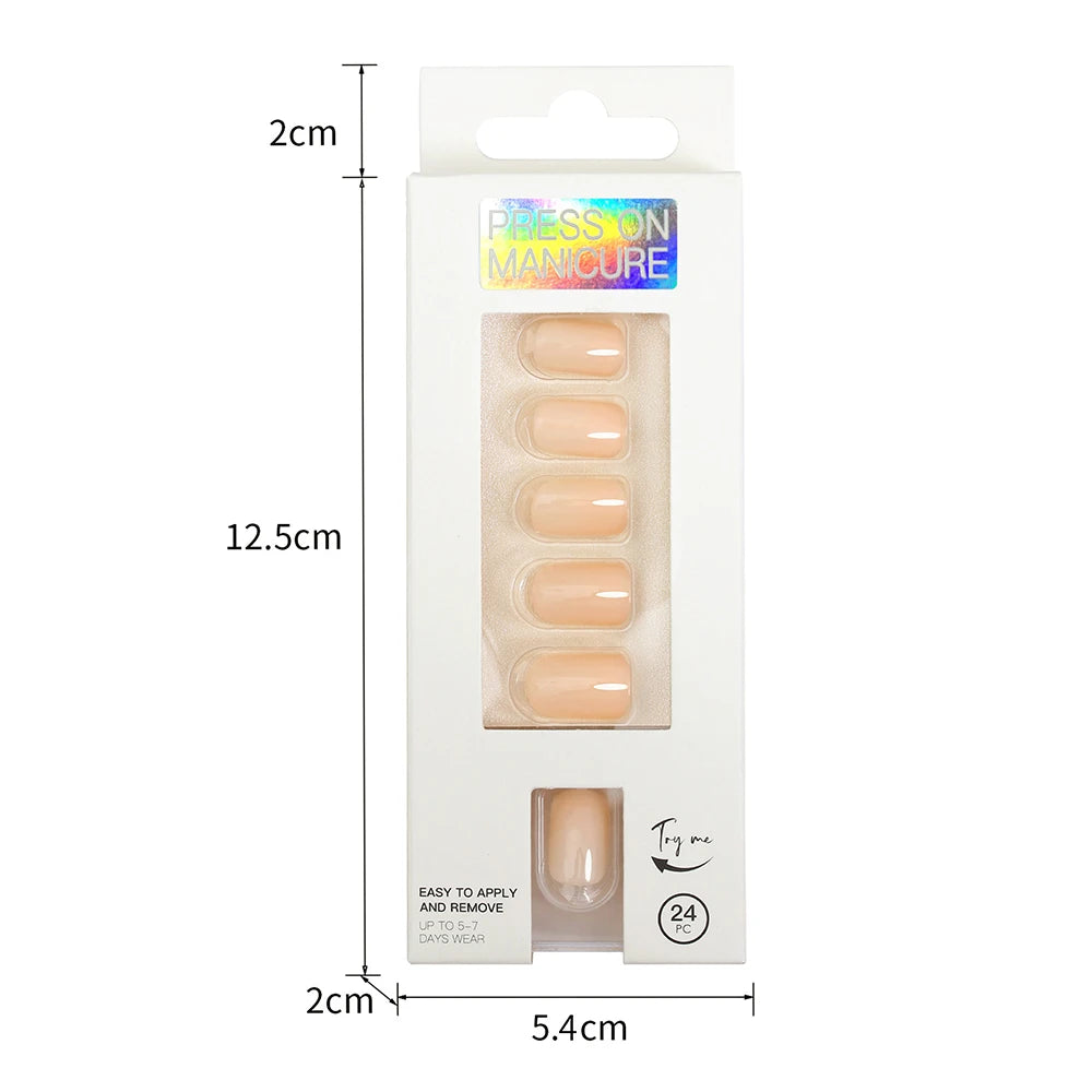 Short Full Press on 24 Pcs False Nails Set Stick on Nails