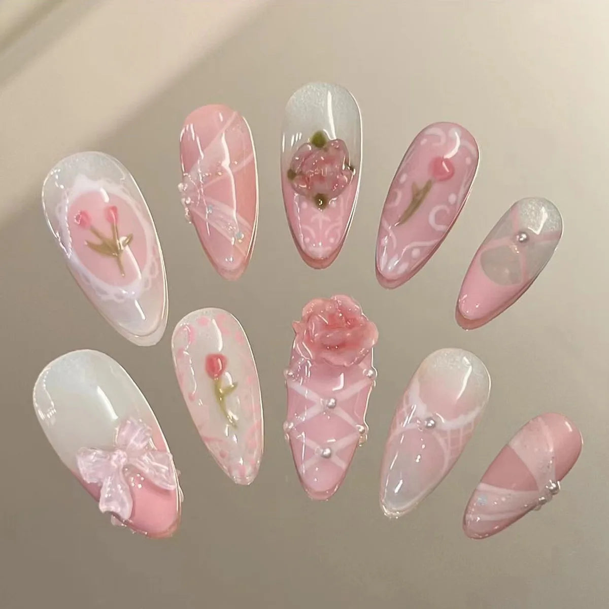 24Pcs Almond Long French False Nails