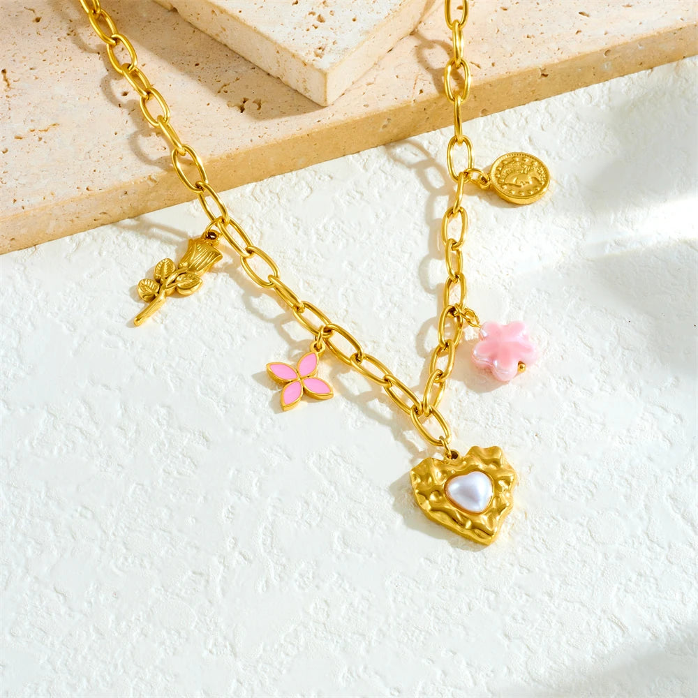 Stainless Steel Gold Multiple Pendant Necklace for  Women