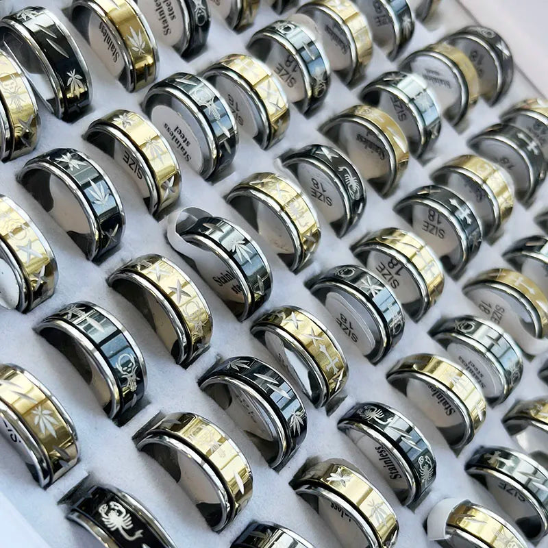 10Pcs Stainless Steel Mixed Pattern/Style Rings For Men/Women
