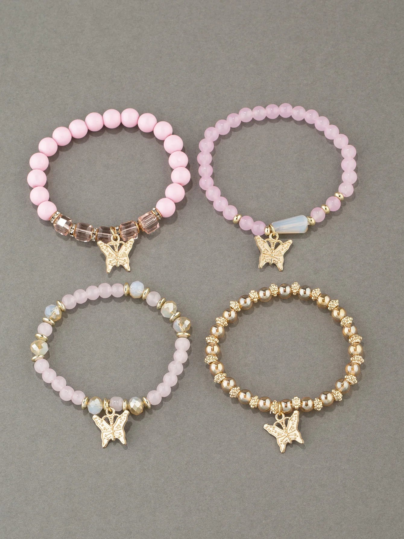 4Pcs Trendy Butterfly Elastic Beaded Bracelet Set For Women