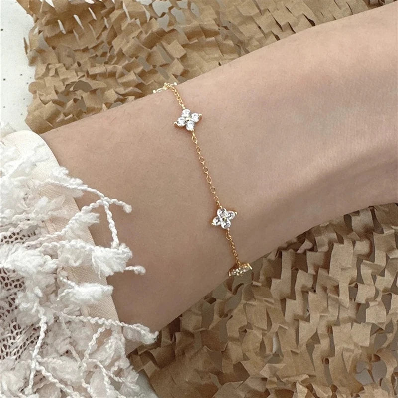 Crystal Flower Stainless Steel Bracelet For Women