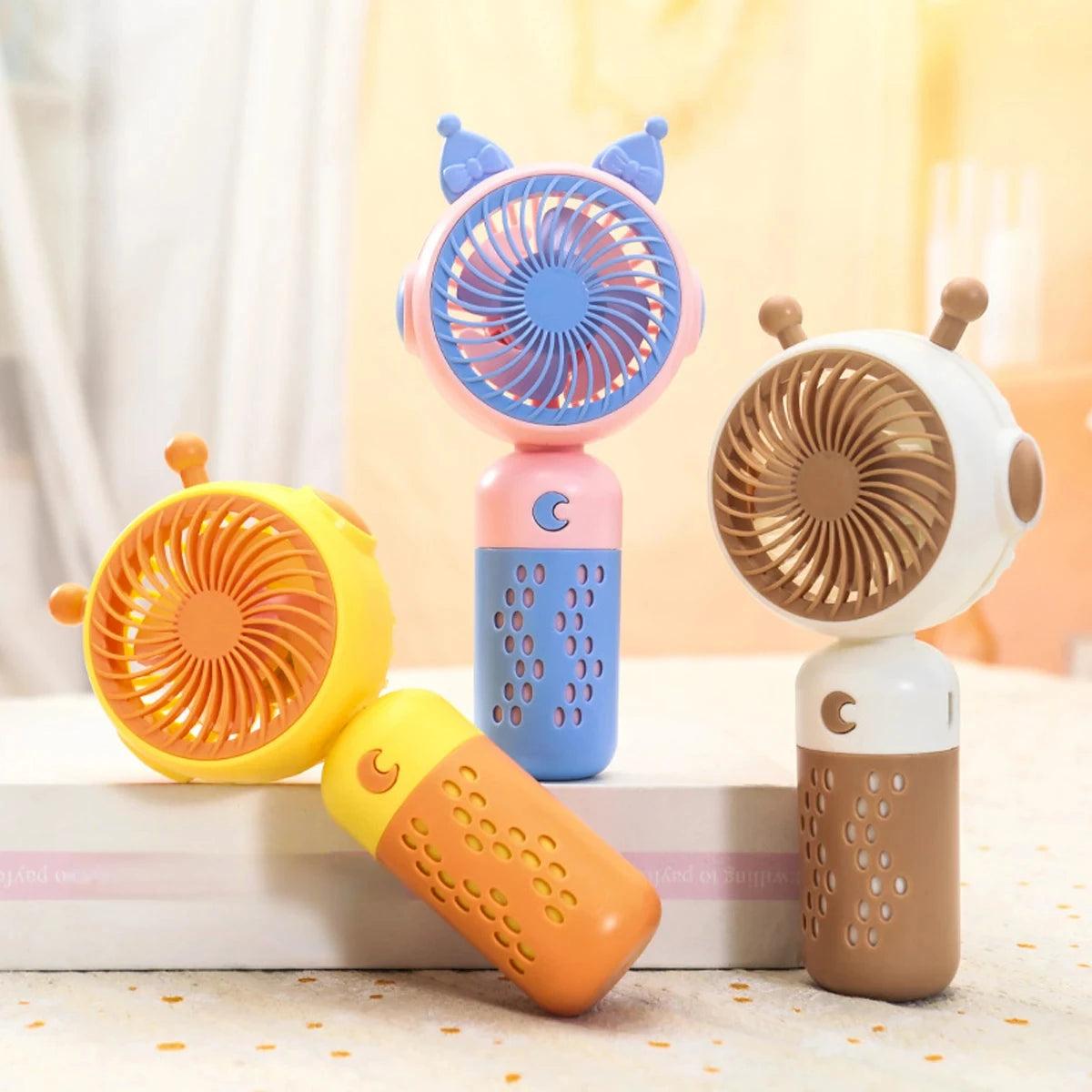 Portable & Rotatable Handheld Cartoon Mini Fan with Lights, USB Rechargeable