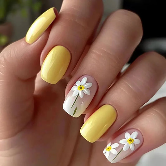 24Pcs Square Press-On Nails in Yellow