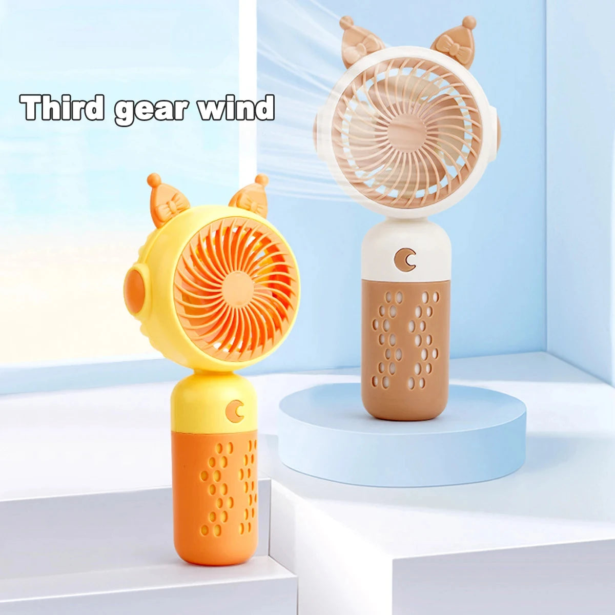 Portable & Rotatable Handheld Cartoon Mini Fan with Lights, USB Rechargeable