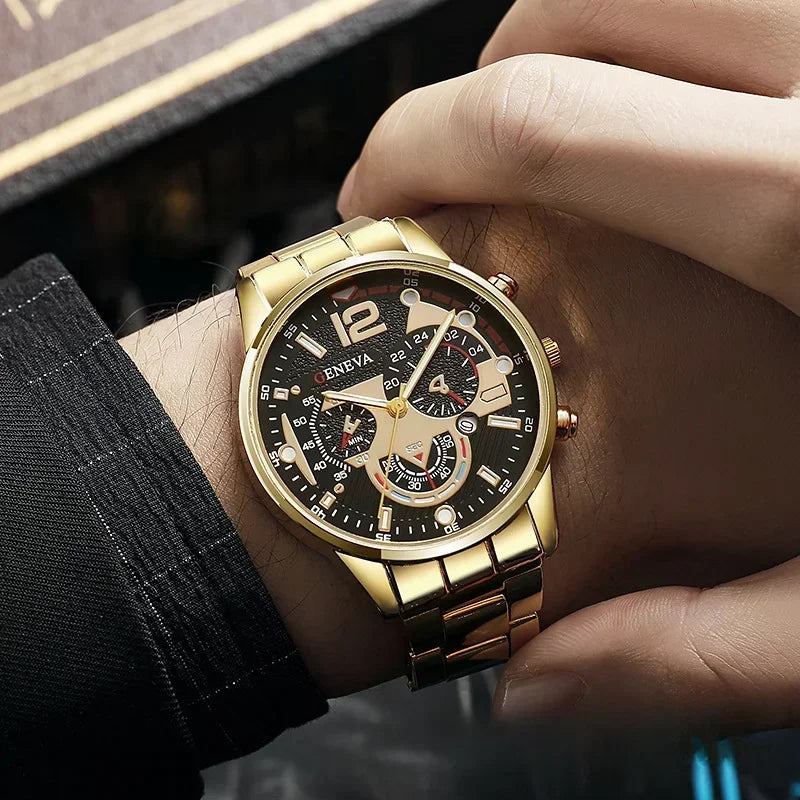 Mens Geneva Luxury Stainless Steel Watch
