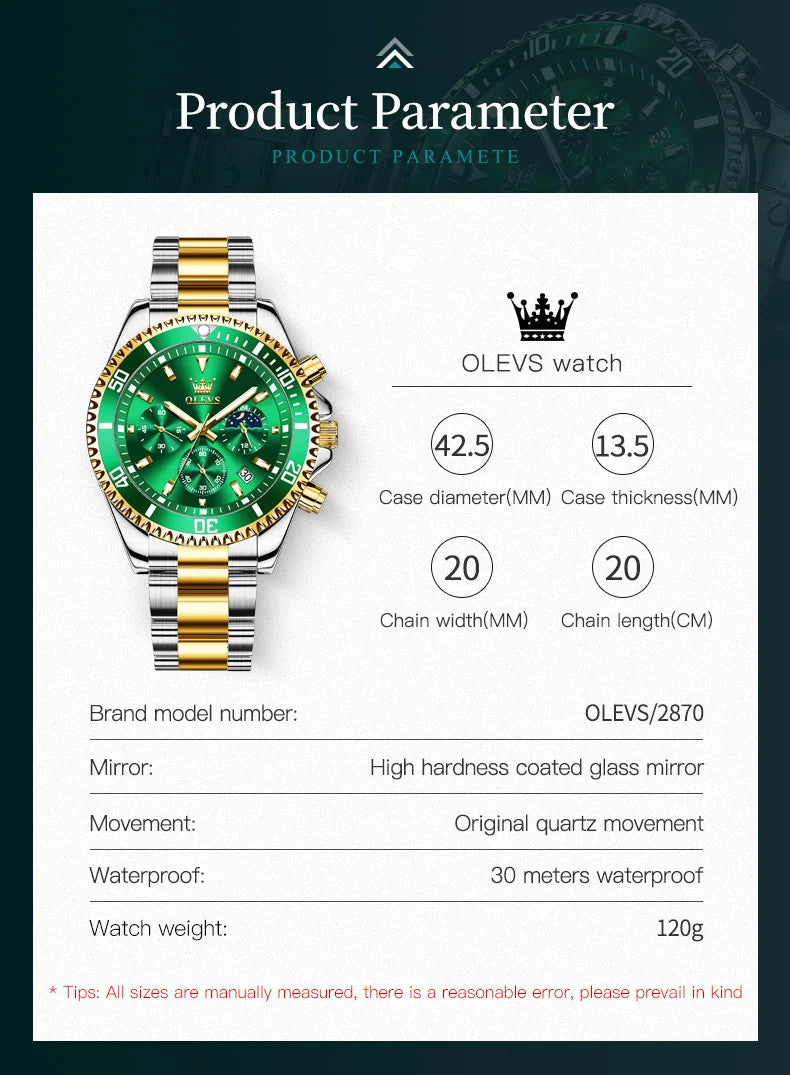 OLEVS Men's Watches Top Brand Original Waterproof Stainless Steel