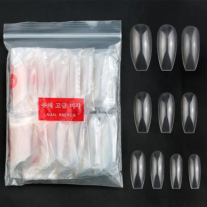 600/500pcs False Press On Nails Coffin Tips 10 Sizes