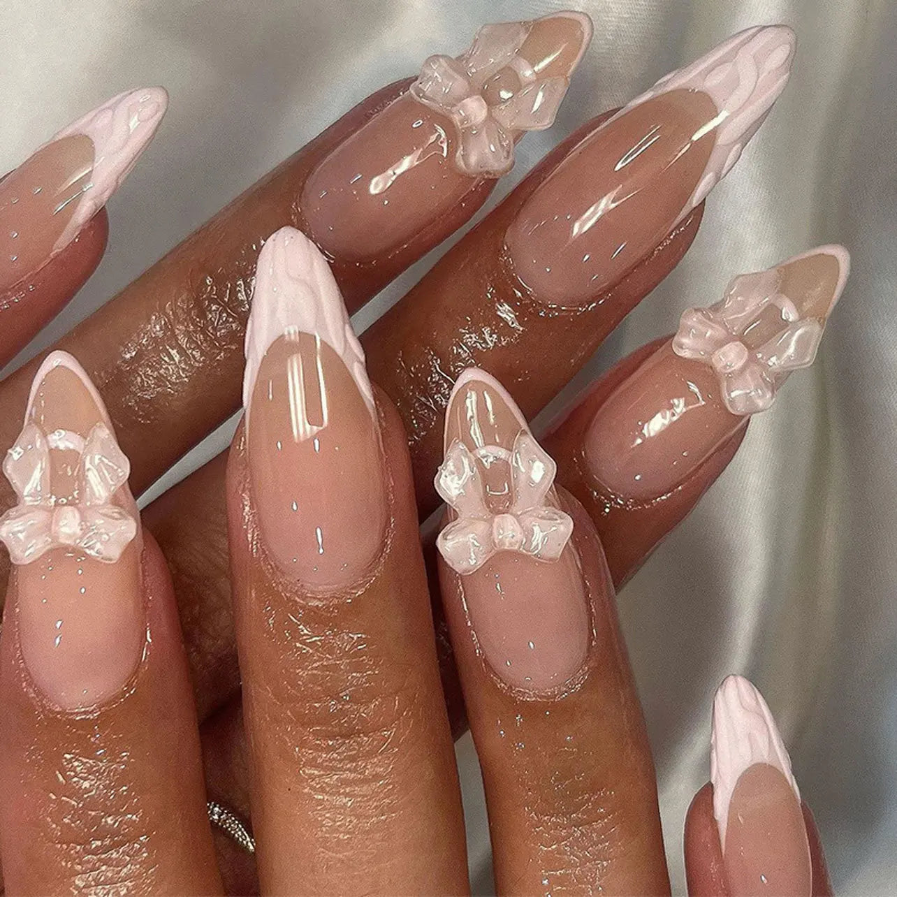 24Pcs Almond Long French False Nails