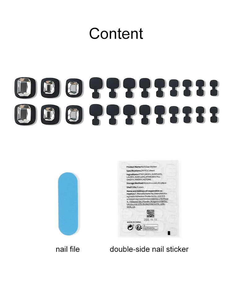 24 PCS Designed Fake Press On Short Toenails with Decorations Accessories