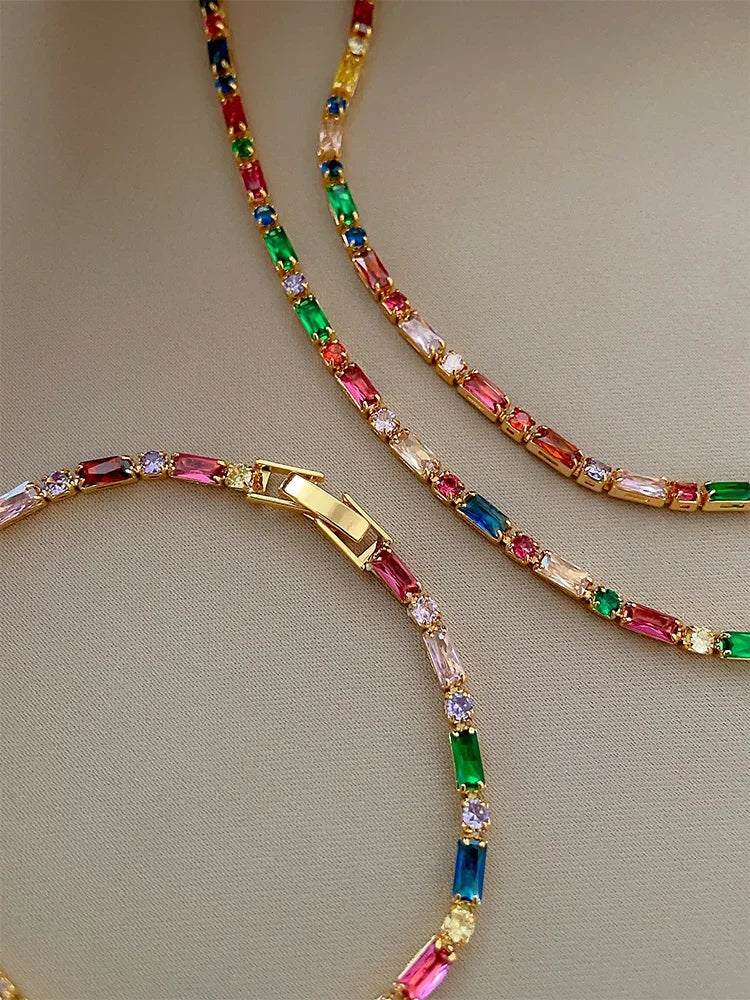 Colorful Zircon Necklace & Bracelet Jewelry for Women