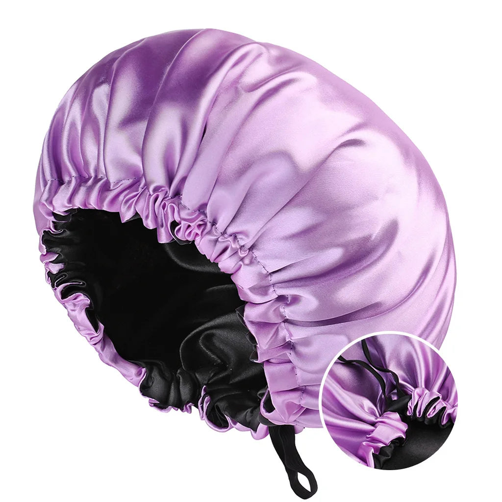 Silky Satin Bonnet Cap for Sleeping Large Double Layer Reversible Adjustable