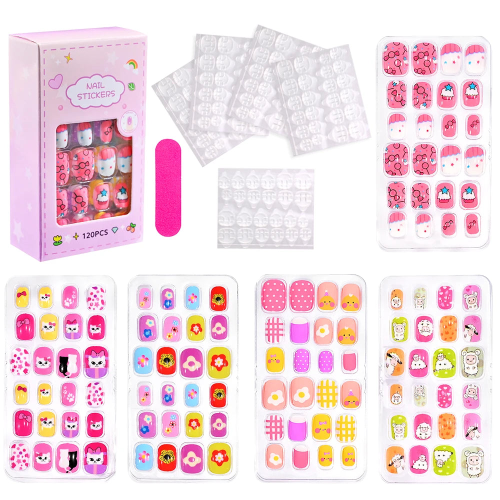 120 Children's Press on Kids Cartoon Acrylic Fake Nails