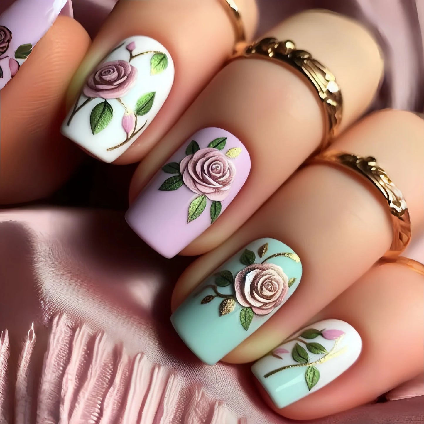 24pcs Press on Nails with Art
