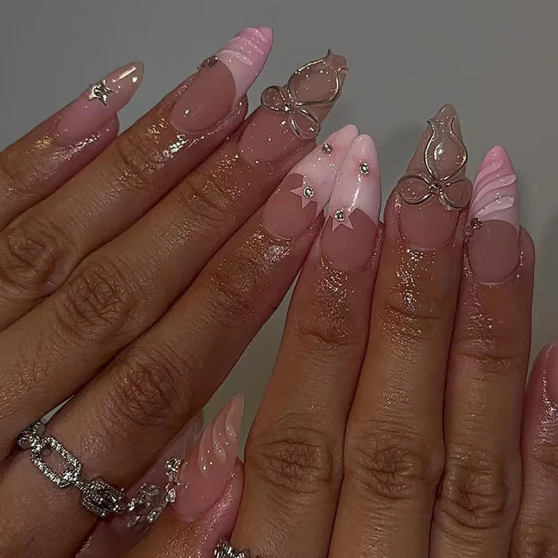 24Pcs Almond Long French False Nails