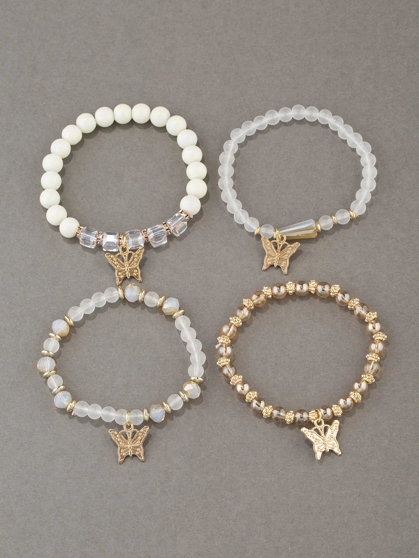 4Pcs Trendy Butterfly Elastic Beaded Bracelet Set For Women