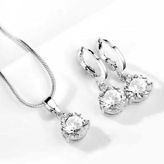 925 Sterling Silver Trendy Crystal Jewelry Set for Women
