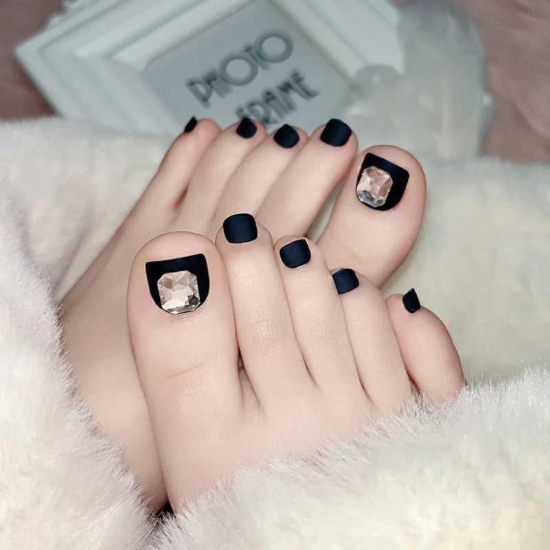 24 PCS Designed Fake Press On Short Toenails with Decorations Accessories