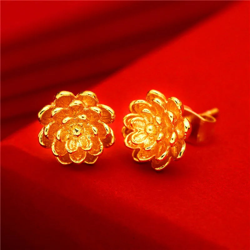 24K Gold Stud Earrings for Women