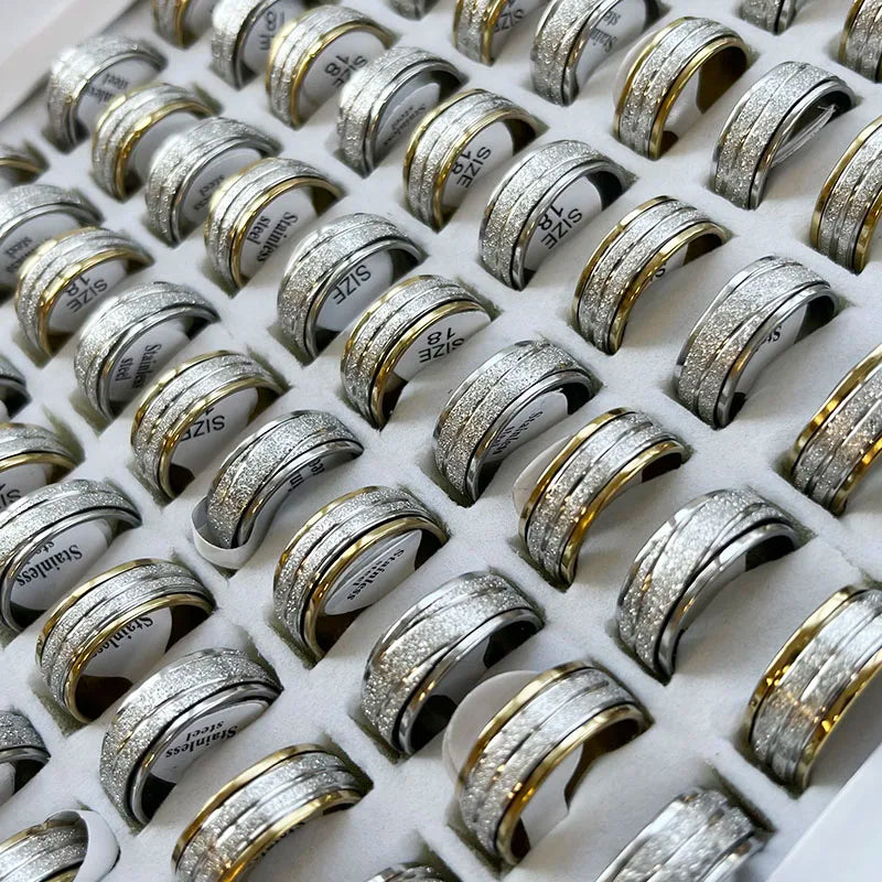 10Pcs Stainless Steel Mixed Pattern/Style Rings For Men/Women