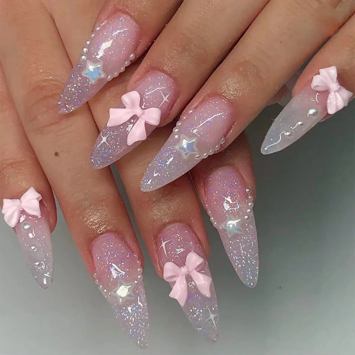 24Pcs Almond Long French False Nails