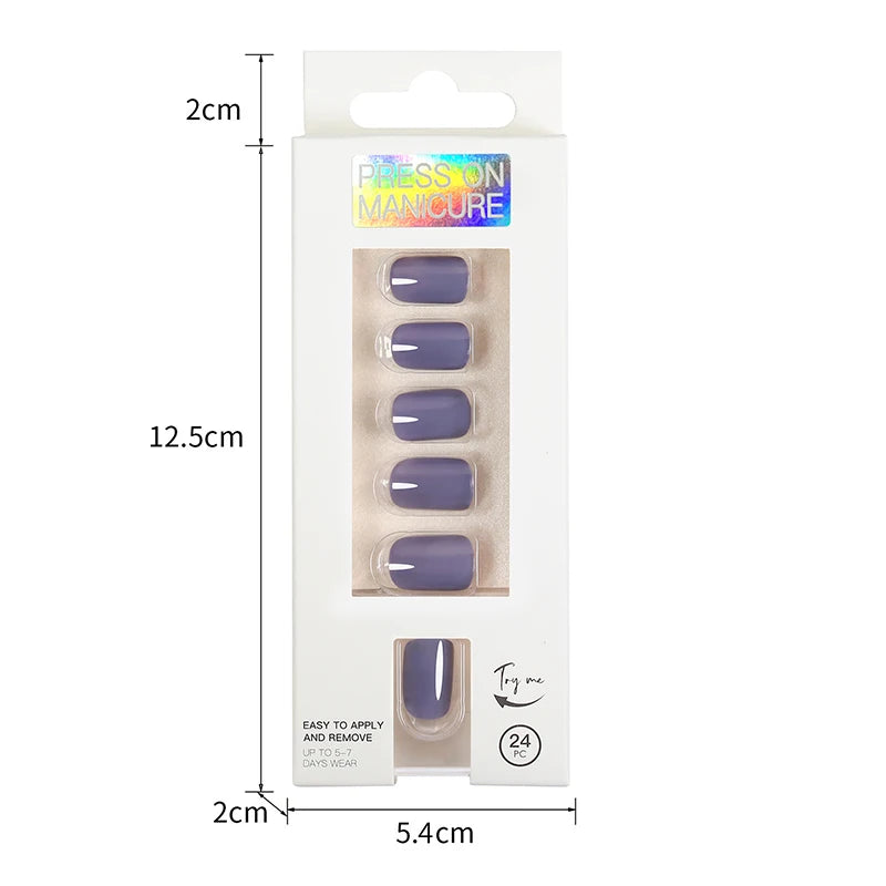 Short Full Press on 24 Pcs False Nails Set Stick on Nails