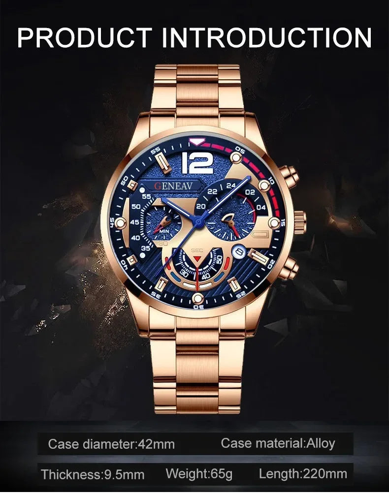 Mens Geneva Luxury Stainless Steel Watch