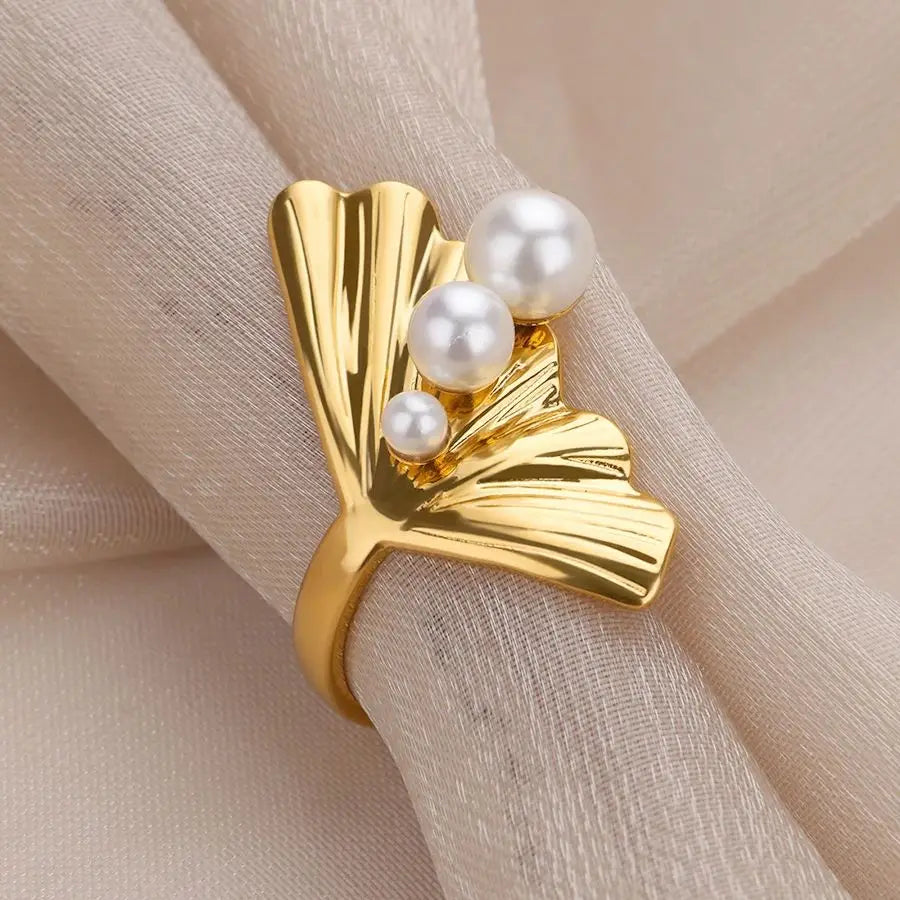 Gold Plated Starfish & Shell Pearl Rings for Women
