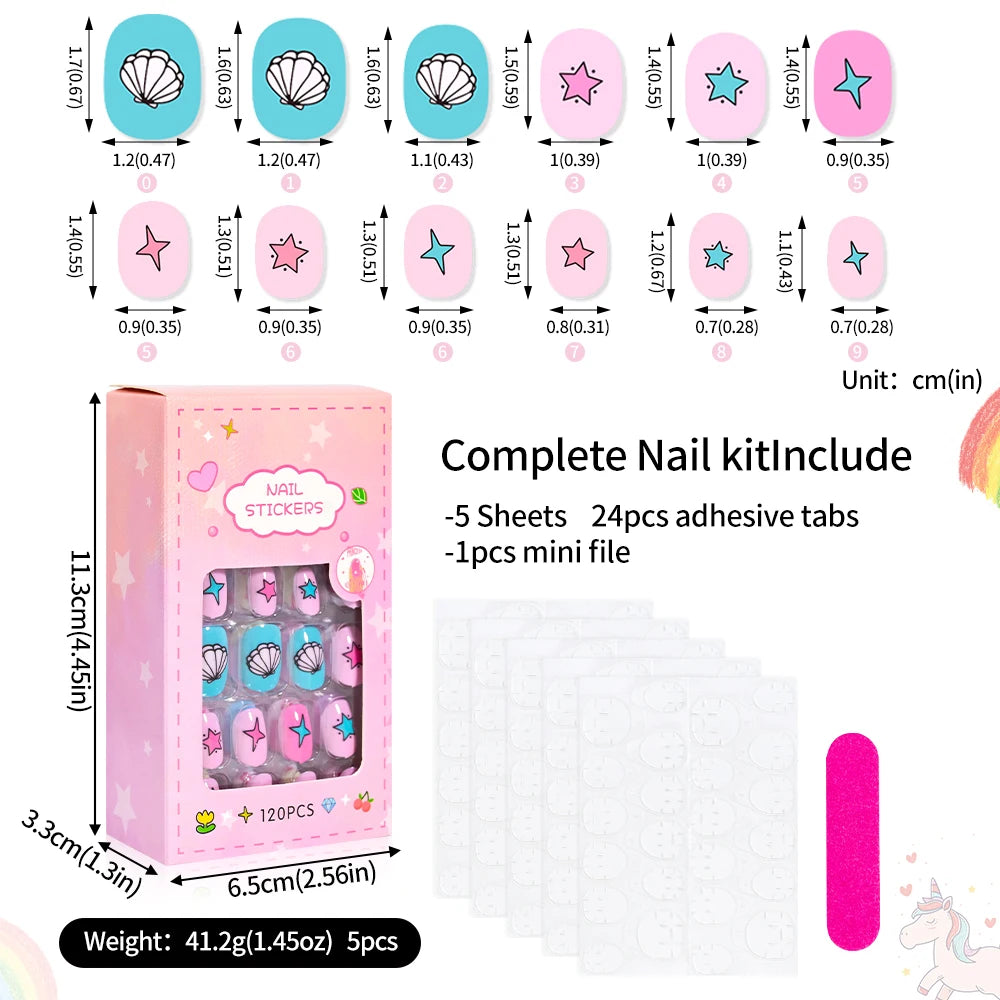 120 Children's Press on Kids Cartoon Acrylic Fake Nails