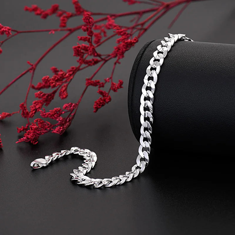 925 Sterling Silver 7MM chain bracelets for Men/Women