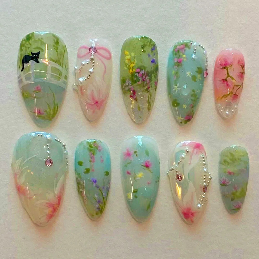 24Pcs Pink French Press on Fake Nails with Glue