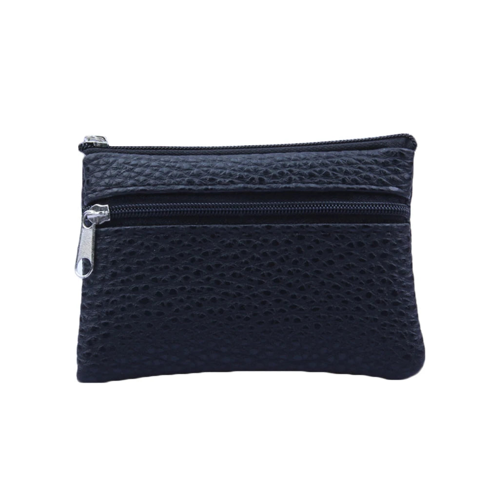 Mini PU Leather Coin Purse for Female with 2 Zippers